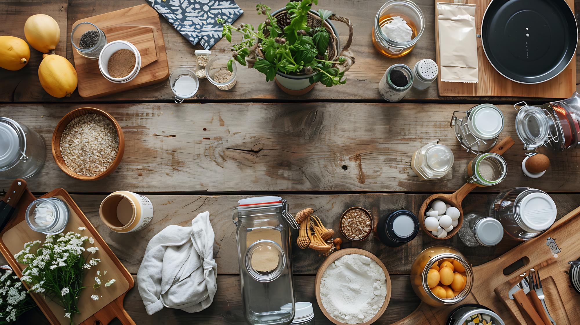 workshop kitchen counter with jars and utensils